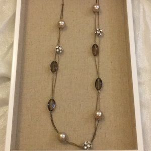 Long statement necklace. J crew. Pearl and stones